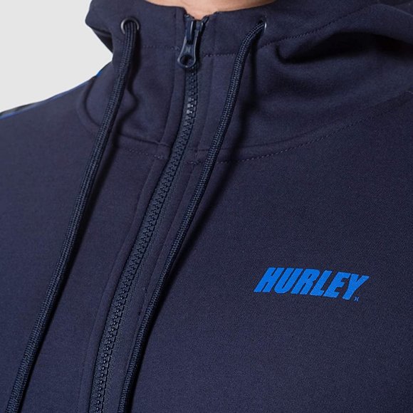 Hurley Men's Blocked Full Zip Fleece Hoodie Track Jacket - Blue - Picture 6 of 10